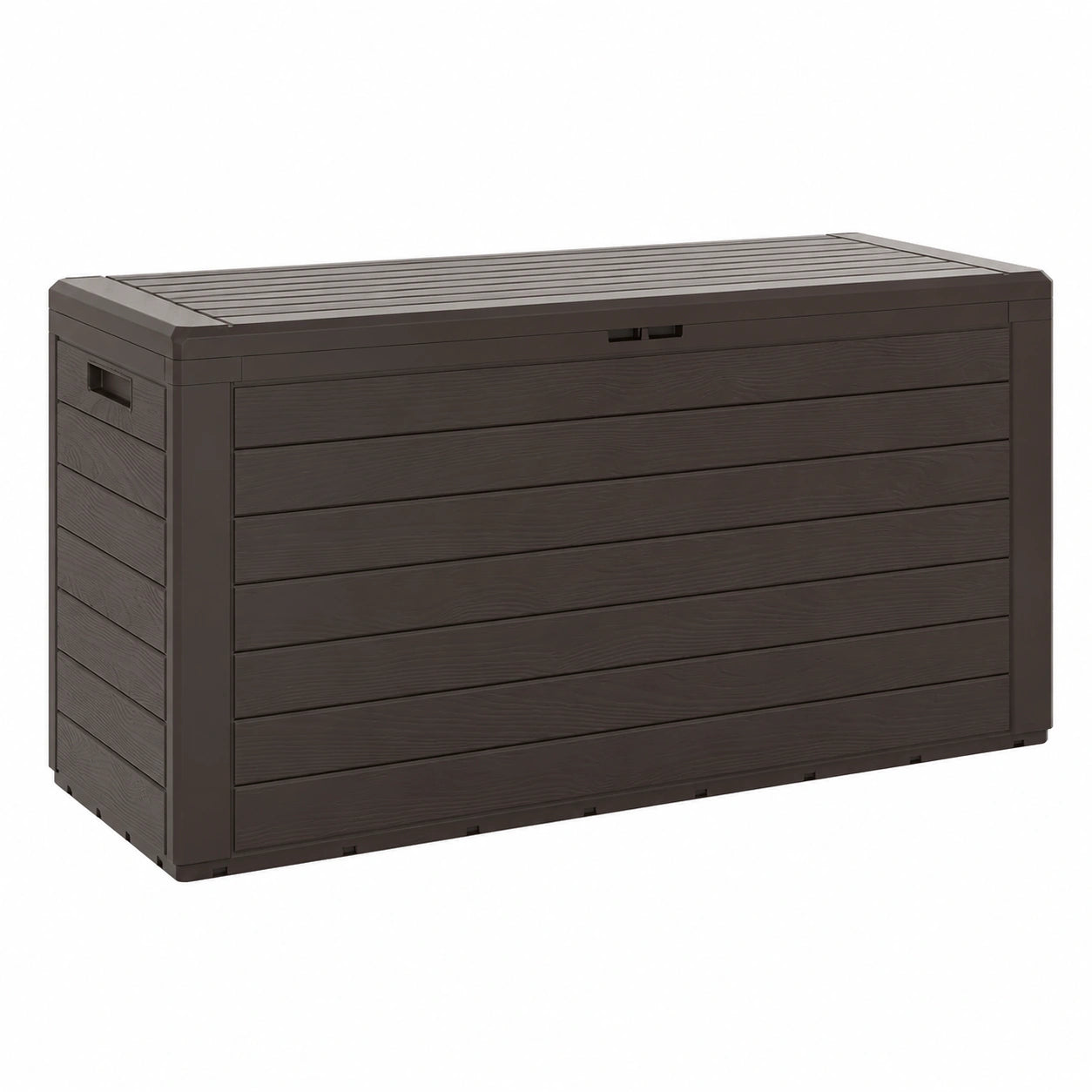 Baúl de Jardín de Plástico 280L con Tapa Abatible, Diseño Madera, Marrón