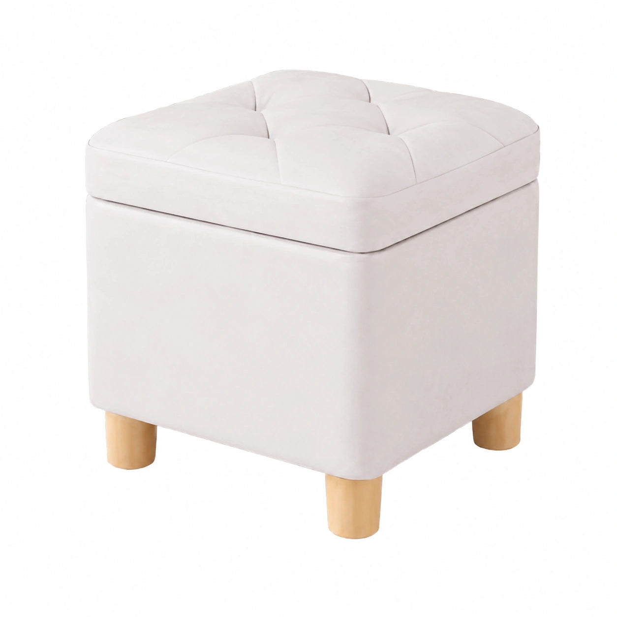 Banco Tapizado con Almacenaje, Otomana Blanca para Dormitorio y Sala de Estar, 30x30x30cm