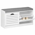 SoBuy Banco Zapatero con Asiento Ergonómico y Almacenamiento para 8 Pares de Zapatos, Diseño Compacto para Espacios Pequeños - Blanco, 97x30x47 cm