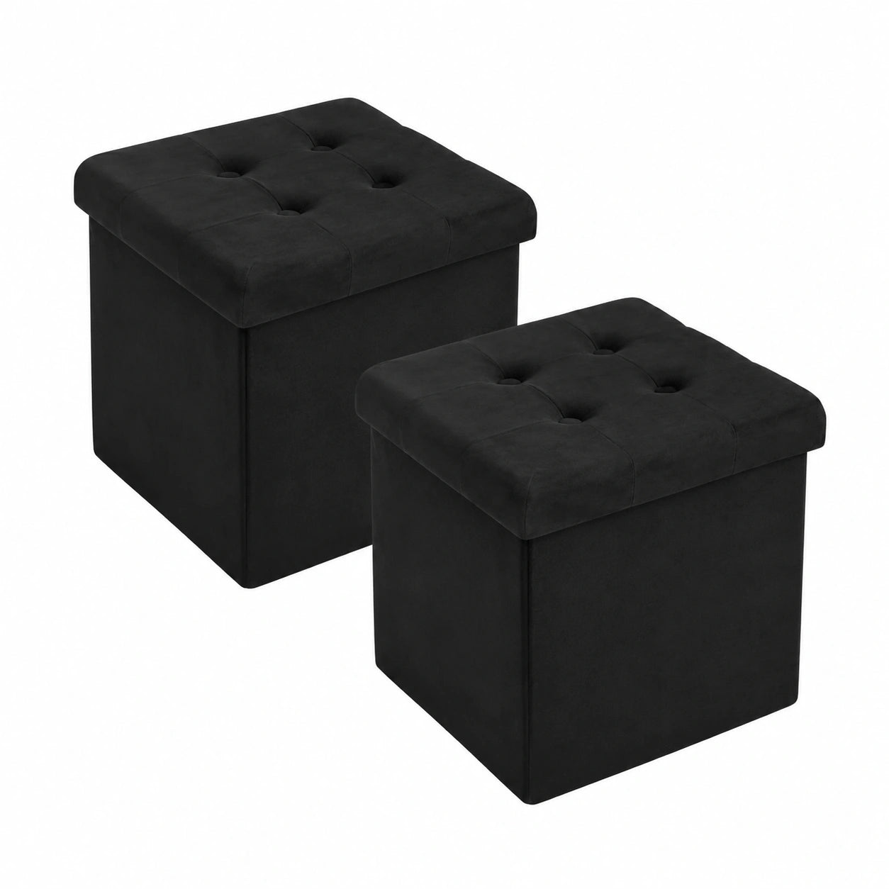 WOLTU Set de 2 Puff de Almacenaje Plegables con Tapa, Taburetes Otomana Negro 37,5x37,5x38cm