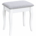 Taburete de Madera Tapizada Gris y Blanco para Salón o Dormitorio, Estilo Nórdico, 36x30x44 cm