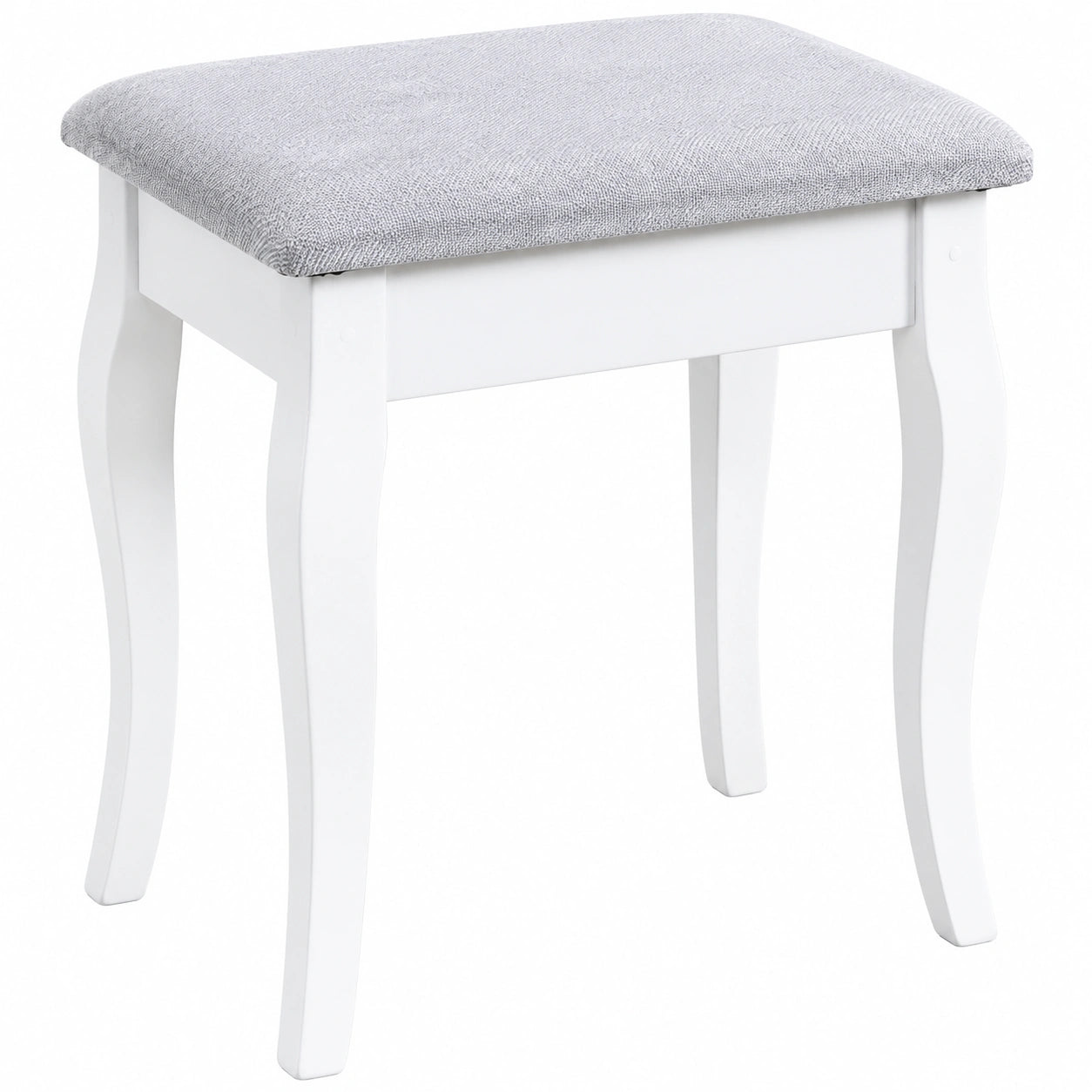 Taburete de Madera Tapizada Gris y Blanco para Salón o Dormitorio, Estilo Nórdico, 36x30x44 cm
