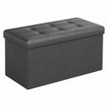 Banco de Almacenamiento Plegable de 76 cm, Otomana de Piel Sintética, Capacidad 300 kg, Gris Oscuro