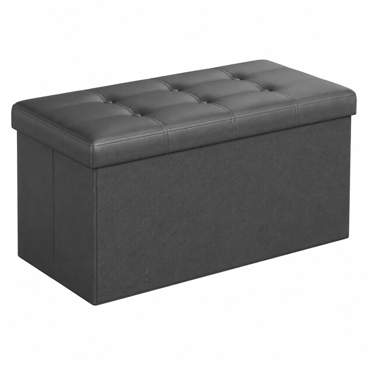 Banco de Almacenamiento Plegable de 76 cm, Otomana de Piel Sintética, Capacidad 300 kg, Gris Oscuro