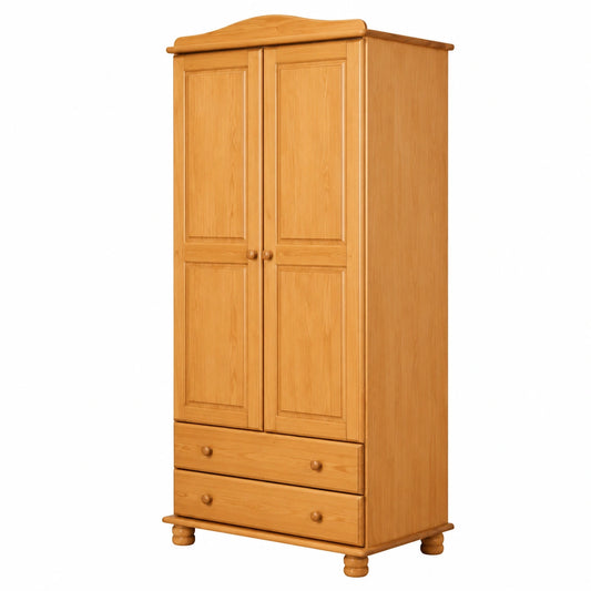 Armario de madera de pino con dos puertas, 52x90x197 cm, acabado miel