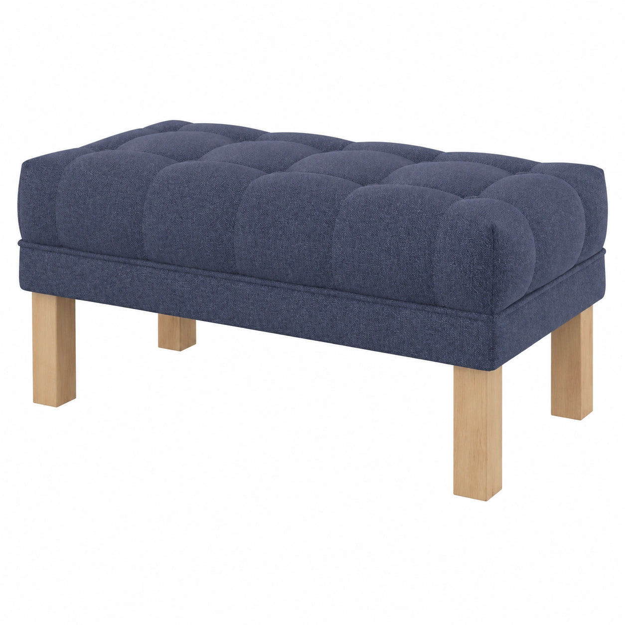 Banco Ottoman Tapizado con Botones y Patas Cuadradas, 100 cm, Tela Azul Nordica