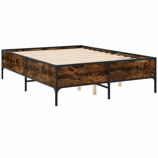 Cama de Invitados Doble, Estructura de Madera y Metal, 140x190 cm, Acabado Roble Ahumado