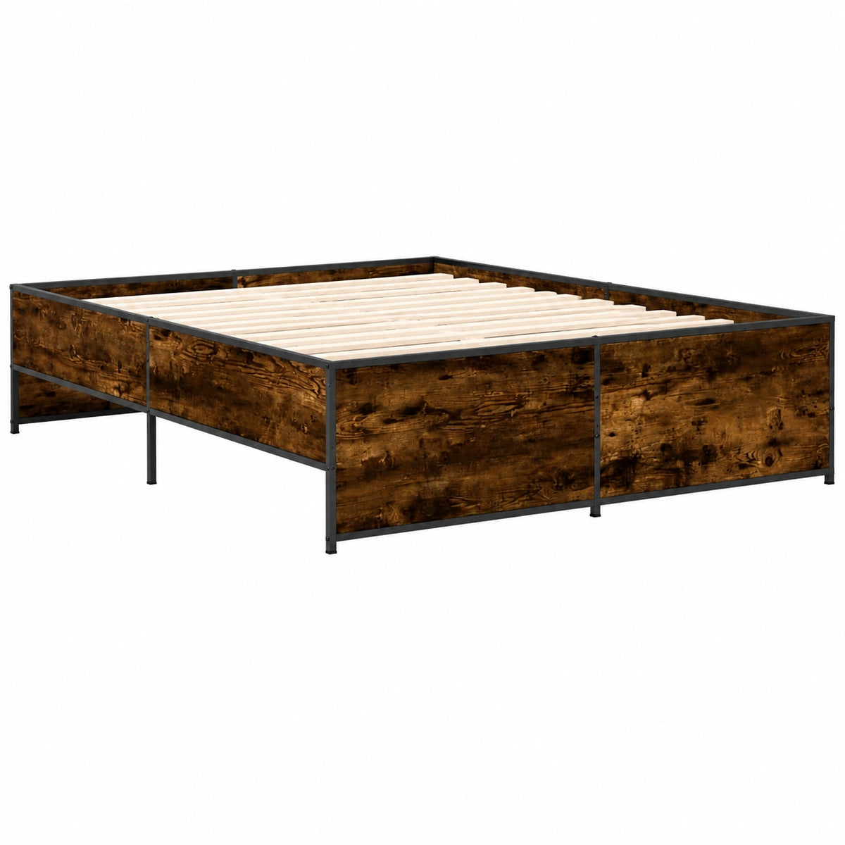 Cama Doble de Invitados - Madera de Ingeniería y Metal, Roble Ahumado, 120x190 cm