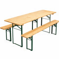 Juego de Mesa y Bancos Exterior METRO Professional, Muebles de Jardín, Plegables, 3 Piezas, Marrón/Verde