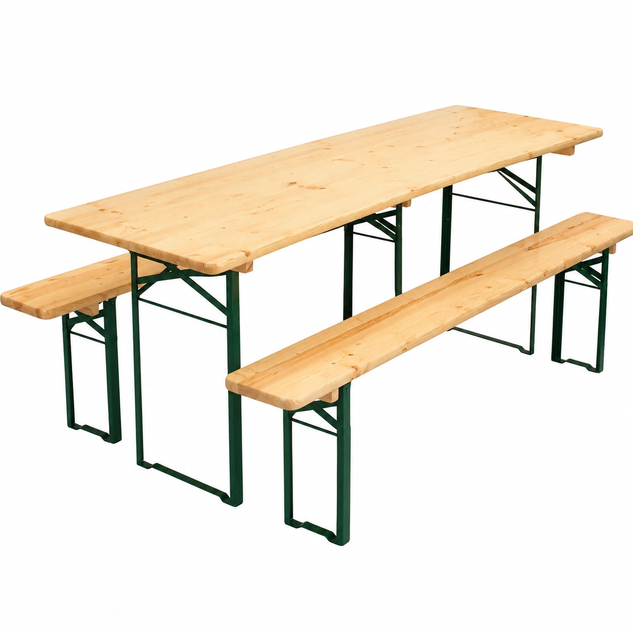Juego de Mesa y Bancos Exterior METRO Professional, Muebles de Jardín, Plegables, 3 Piezas, Marrón/Verde