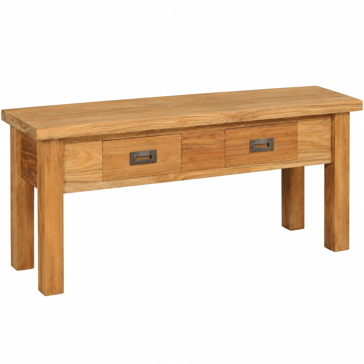 Banco de madera de teca con almacenamiento y cajones, estilo rústico 90x30x40 cm